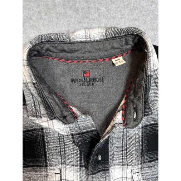 Woolrich Men’s Button‎ Up Shirt Buffalo Plaid White Black Size Medium - Picture 3 of 11